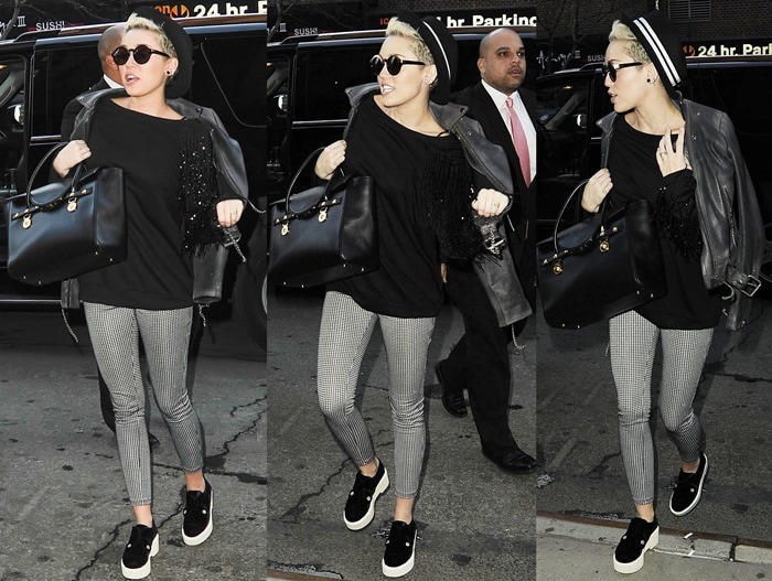 Miley Cyrus wears a black-and-white outfit out in Manhattan