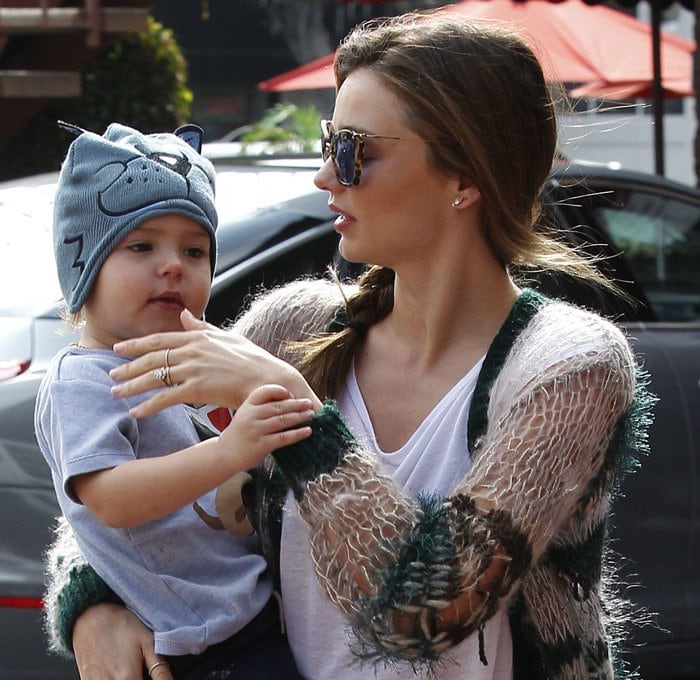 Miranda Kerr and her son, Flynn Bloom, heading to a friend's house