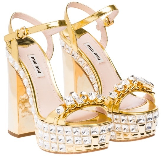 Miu Miu Gold Crystal Sandals