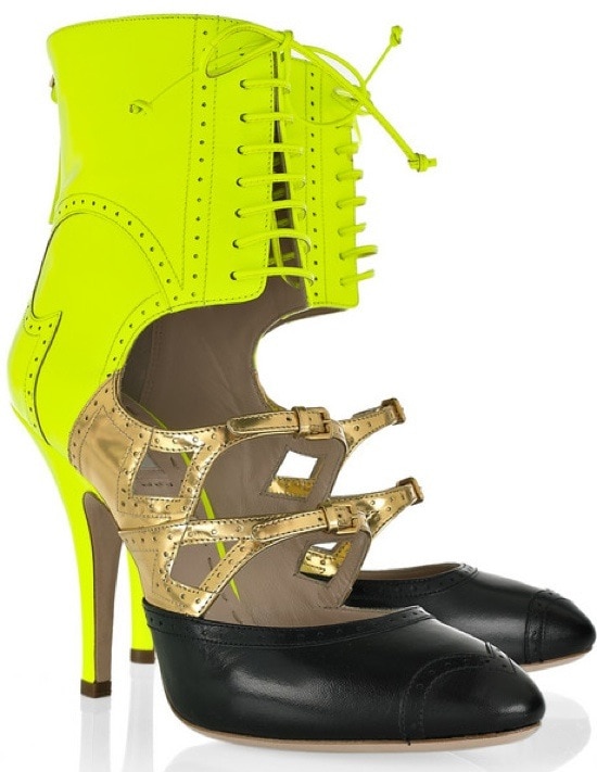 Yellow and Black Miu Miu Ankle-Cuff Cutout Pumps