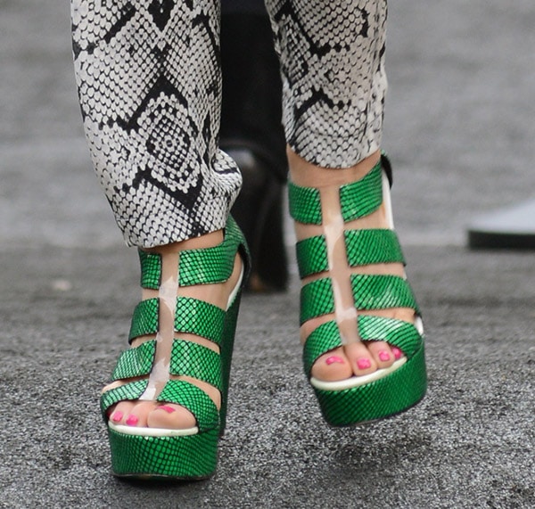 Nastia Liukin's hot feet in Nanette Lepore's "Addicted to You" wedge sandals