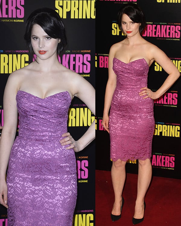 Rachel Korine exudes elegance in a classic Dolce & Gabbana piece at the 'Spring Breakers' Paris premiere, Le Grand Rex