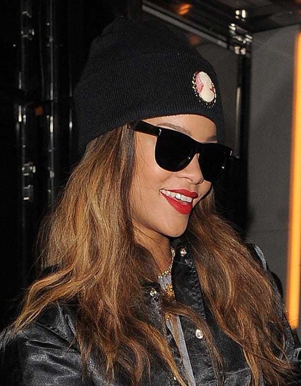Rihanna rocks a Silver Spoon Attire beanie while leaving her hotel in London