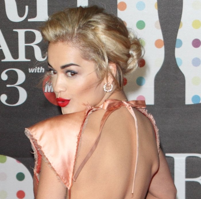 Rita Ora wears her hair back at the 2013 Brit Awards