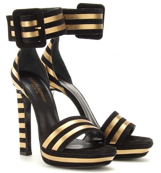 Saint Laurent Paloma Suede and Leather Striped Sandals