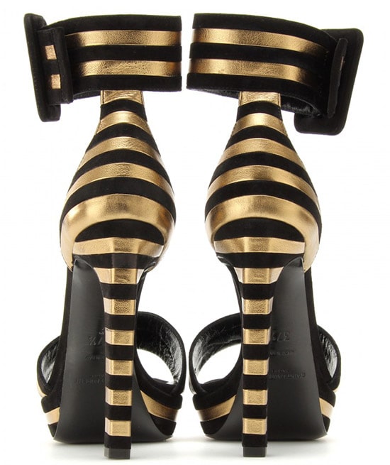 Saint Laurent Paloma Suede and Leather Striped Sandals