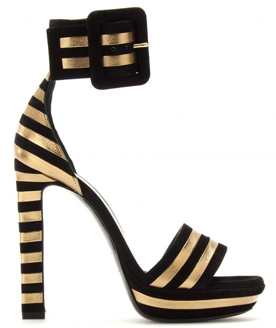 Saint Laurent Paloma Suede and Leather Striped Sandals