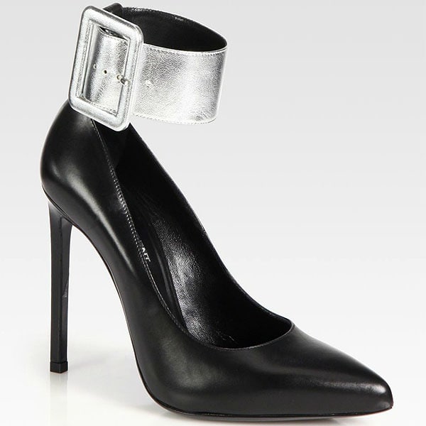 Saint Laurent 'Paris Escarpin' Ankle Cuff Pumps in Silver/Black