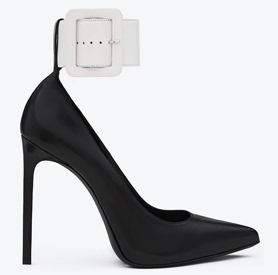 Saint Laurent Paris Pumps with White Leather Ankle Strap