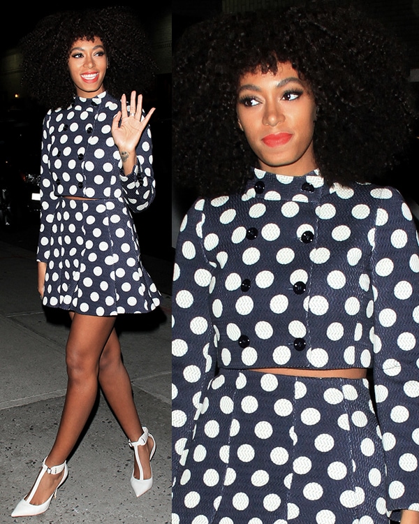 Solange Knowles sported a charming polka-dot outfit when she made an appearance on the Late Show with David Letterman