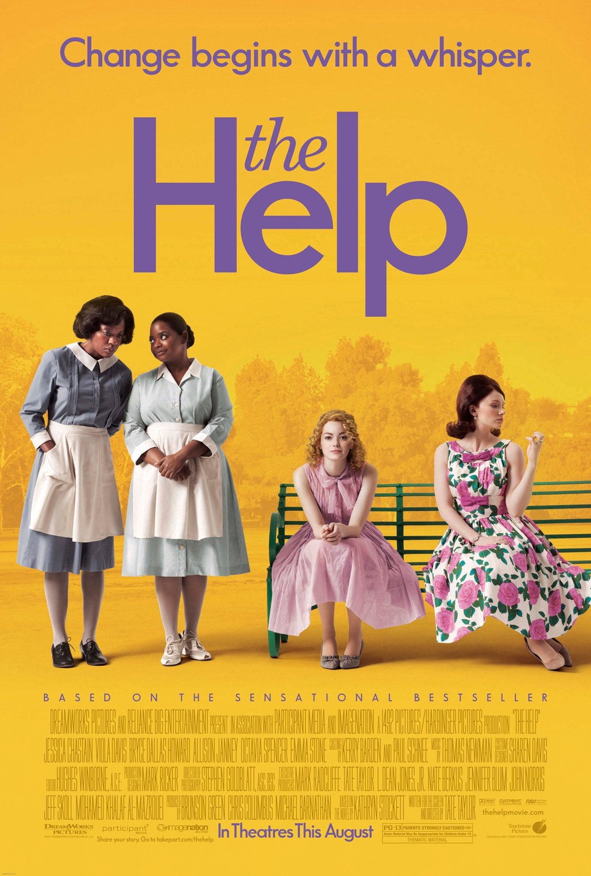 The 2011 period drama film The Help stars Jessica Chastain, Viola Davis, Cicely Tyson, Bryce Dallas Howard, Allison Janney, Octavia Spencer, and Emma Stone