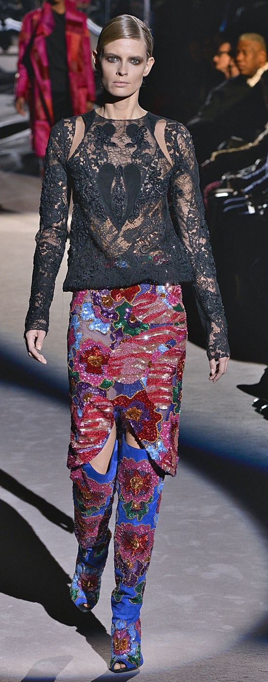 A model walks the catwalk during the Tom Ford show at Lancaster House during London Fashion Week Fall/Winter 2013/14