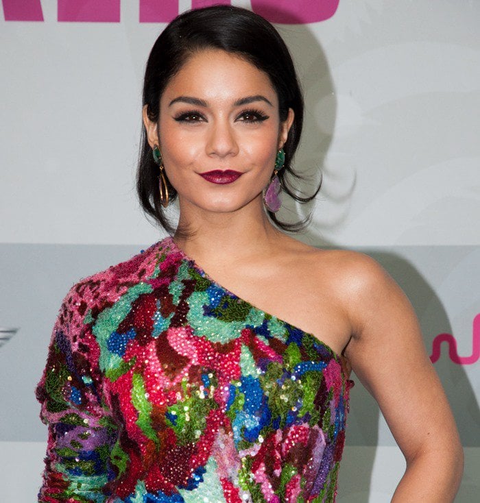 Vanessa Hudgens in a really sassy and sexy multicolored gown by Naeem Khan