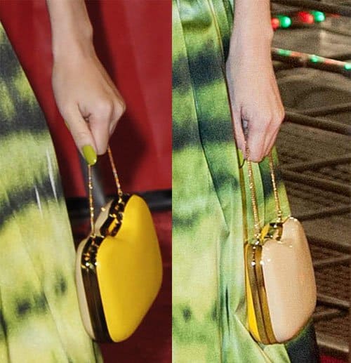 Zhang Ziyi totes a yellow Fendi Giano clutch