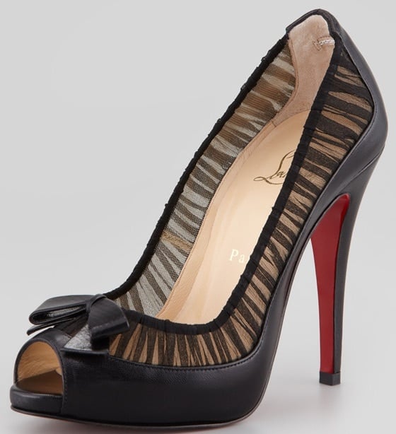 Christian Louboutin Angelique Leather and Chiffon Peep-Toe Pumps