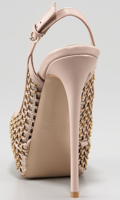 Valentino Studded Lattice Platform Slingback Pumps in Nude