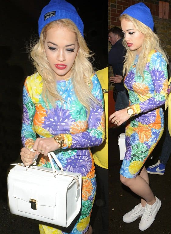 Captured in motion, Rita Ora departs from the iconic Shepherd's Bush Empire in London, post-performance glow evident, on February 5, 2013