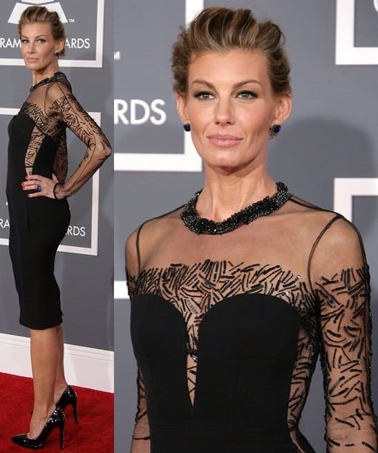 Making a memorable debut on our Best Dressed list, Faith Hill arrives at the Grammys in a chic J. Mendel dress