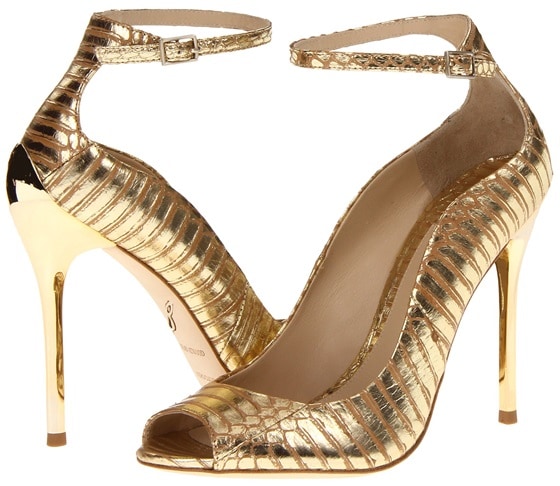B Brian Atwood "Leida" Pumps in Gold Snake