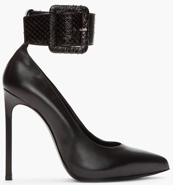 saint laurent escarpin pythonskin ankle strap pumps