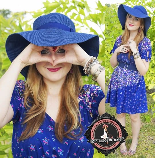 Marie shows how to wear a blue hat with a matching dress