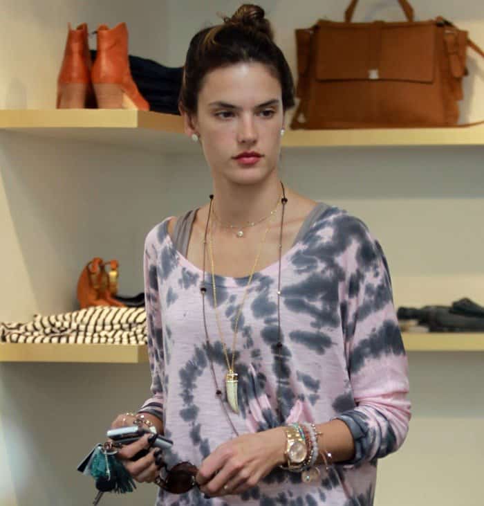 Alessandra Ambrosio shows off her Rolex Oyster Perpetual Day-Date watch while shopping in Hollywood
