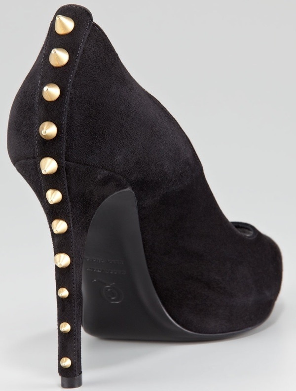 Alexander McQueen Studded-Heel Peep-Toe Suede Pump in Black