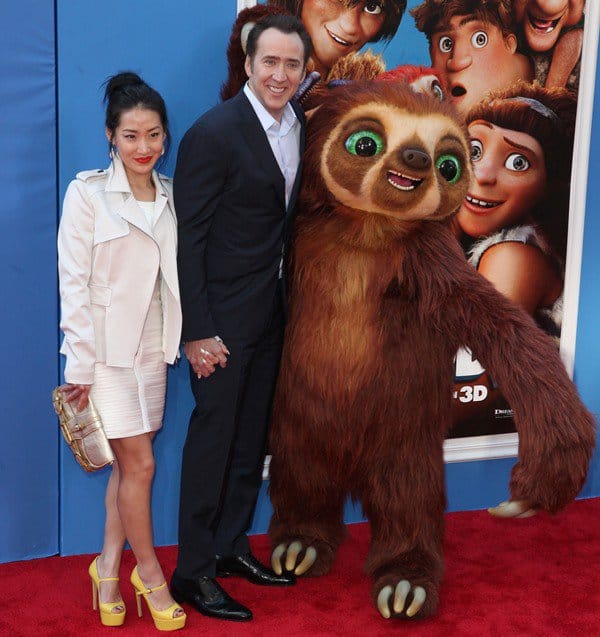 Alice Kim and Nicolas Cage attend "The Croods" premiere