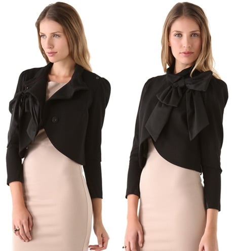 The coveted Alice + Olivia Addison bow crop jacket, a blend of elegance and trend