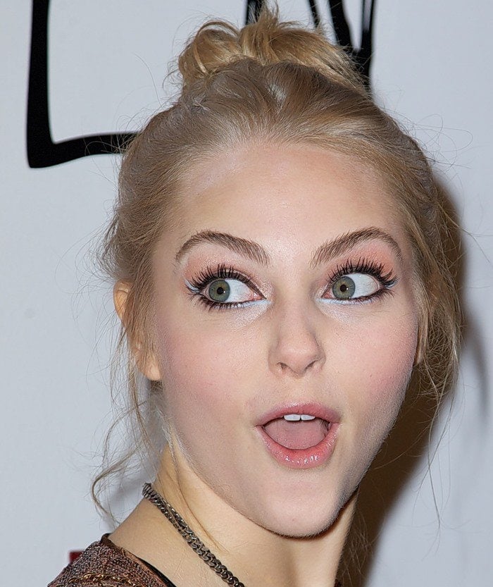 AnnaSophia Robb wears her blonde hair up at the H&M "Denim Days" Launch held in association with Seventeen Magazine