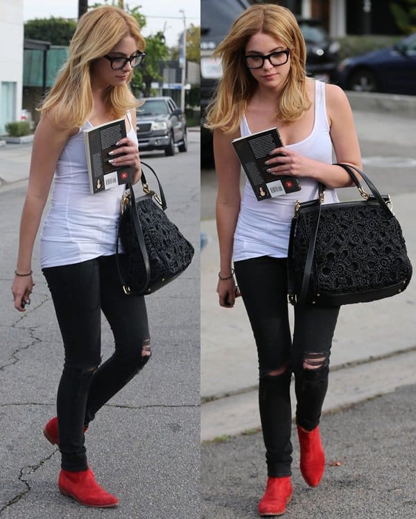 The ever-stylish Ashley Benson leaves Andy LeCompte Salon, West Hollywood (March 20, 2013), turning heads with her grunge-chic ensemble post-blonde transformation