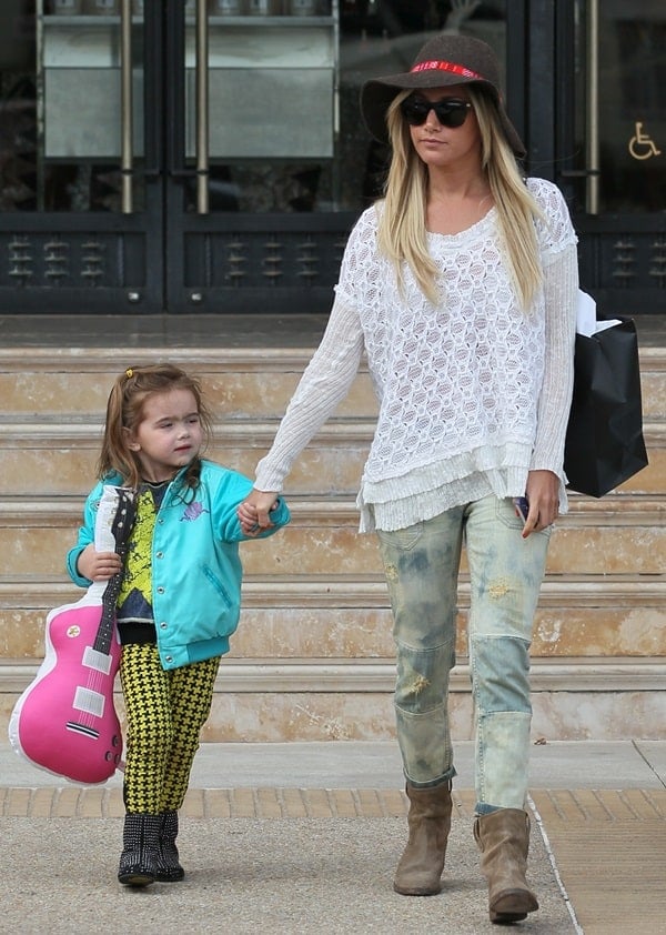Ashley Tisdale with her niece, Jennifer Tisdale's daughter Mikayla Dawn, outside Barneys New York