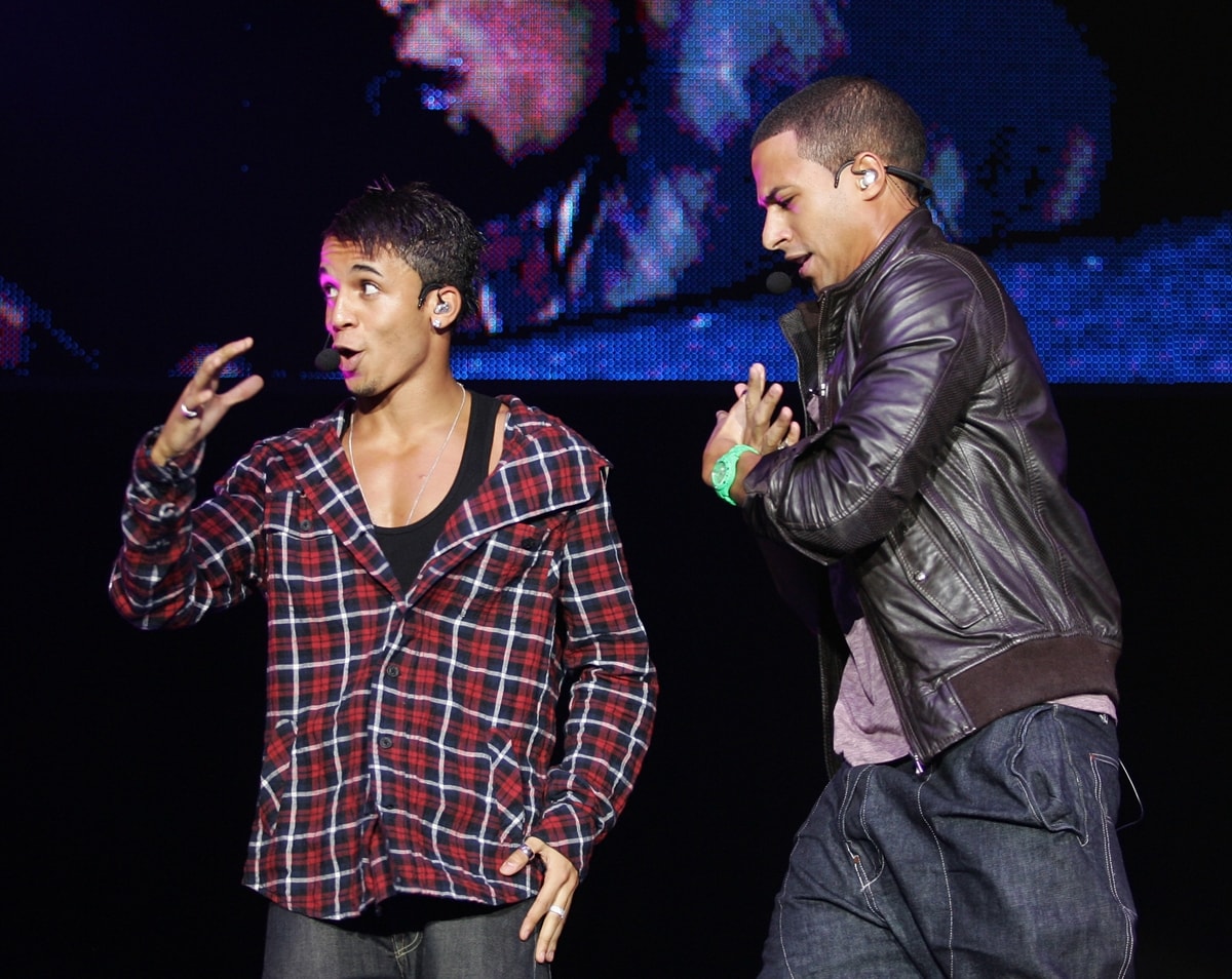 JLS boyband members Aston Merrygold and Marvin Humes performing live during Girlguiding UK Big Gig 2009