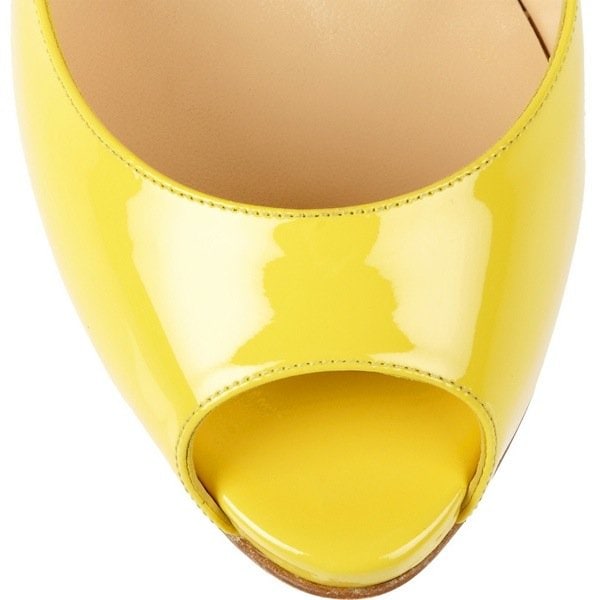 Yellow 'Flo' 120 Patent-Leather Peep-Toe Pumps