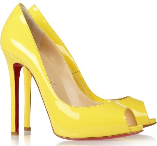 Yellow 'Flo' 120 Patent-Leather Peep-Toe Pumps