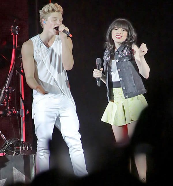 Cody Simpson and Carly Rae Jepsen performing at the Manchester Arena