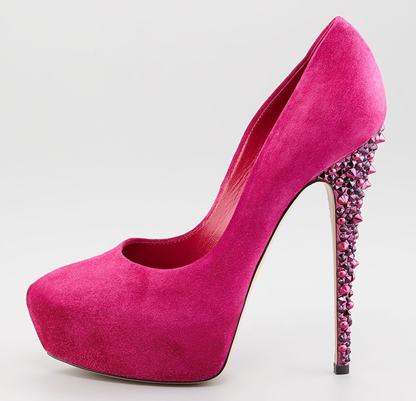 Lisa Vanderpump Rocks Berry Colored High Heel Studded Pumps