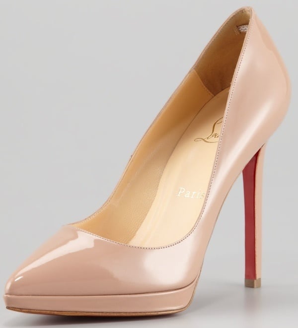 Nude Christian Louboutin 'Pigalle' Patent Platform Red-Sole Pumps