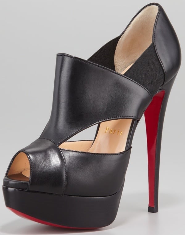 Christian Louboutin 'Pitou' Leather Peep-Toe Red-Sole Booties