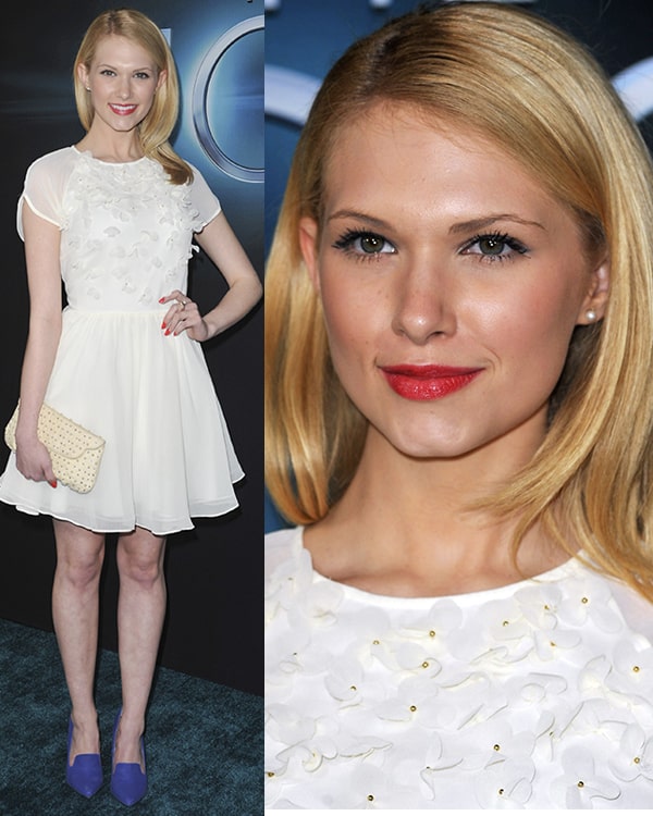 Claudia Lee shows off her youthful style in a white frock with floral details at 'The Host' premiere, Los Angeles