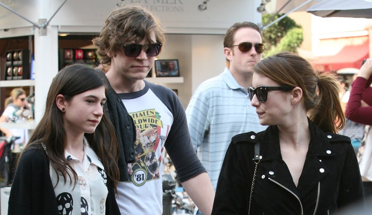 Evan Peters, Emma Roberts, and Grace Nickels arrive at The Fat Cow in West Hollywood for dinner