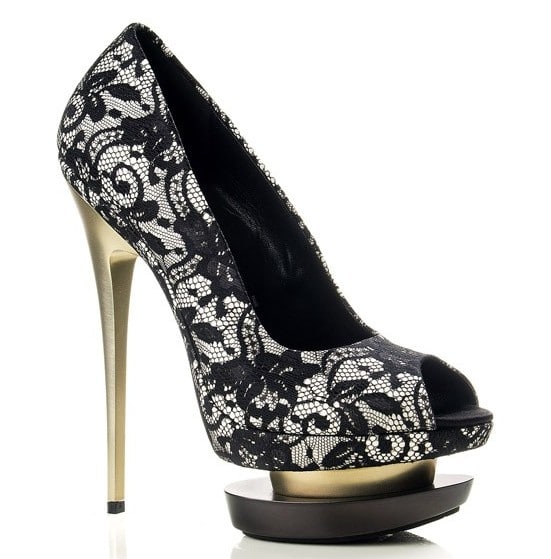 Gianmarco Lorenzi Black Lace Peep-Toe Pumps