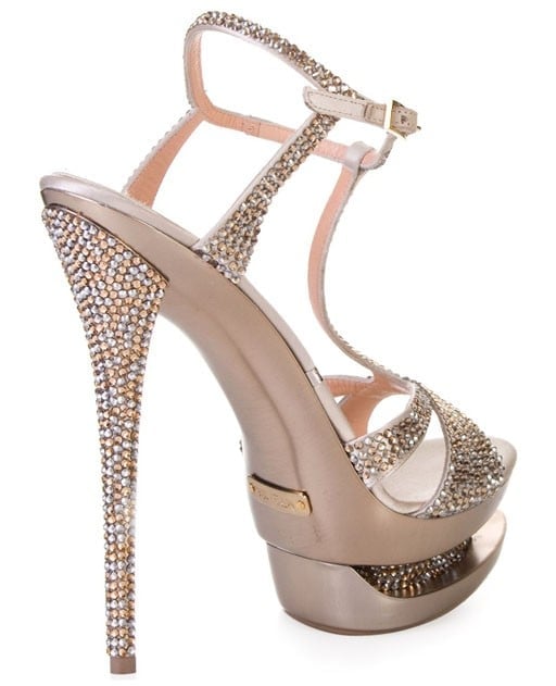 Gianmarco Lorenzi Golden Rhinestones Embellished Heel Sandals