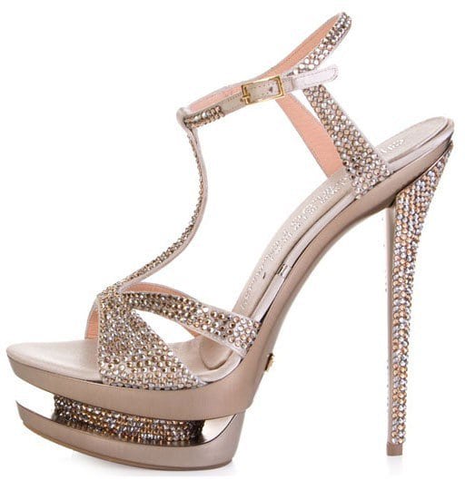 Gianmarco Lorenzi Golden Rhinestones Embellished Heel Sandals