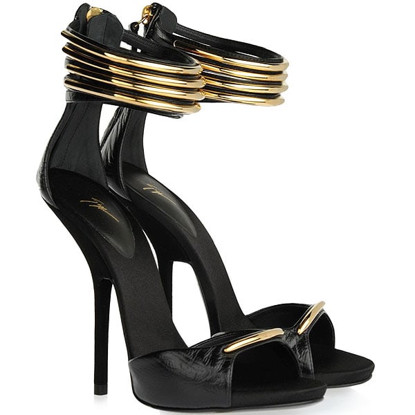Black Giuseppe Zanotti Gold Tube Ankle-Strap Sandals