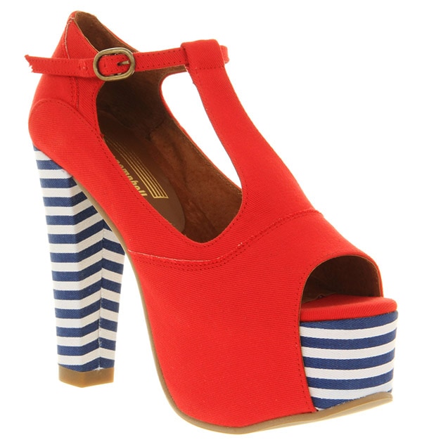 Jeffrey Campbell Foxy Heel Platform Red Canvas Stripe