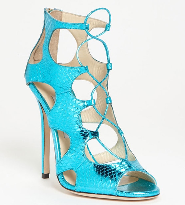 Jimmy Choo Diffuse Sandals in Turquoise Snakeskin