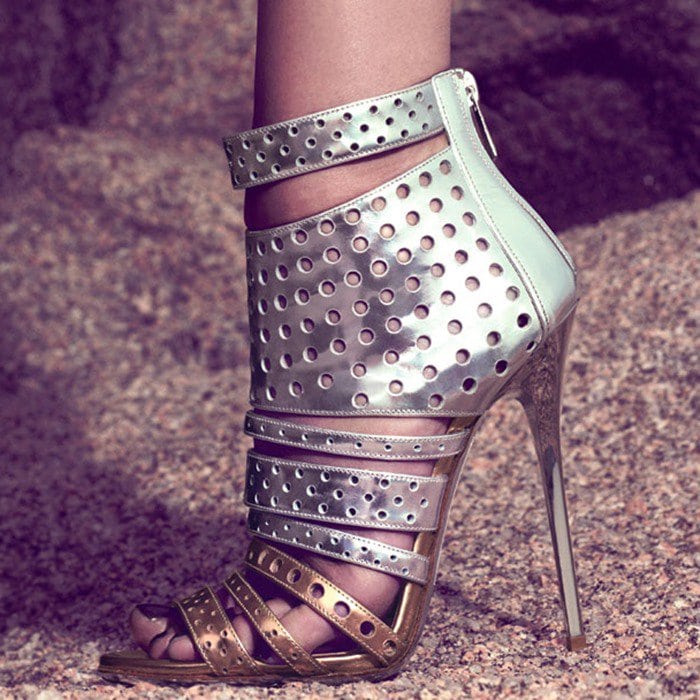 Jimmy Choo 'Malika' Perforated Metallic Leather Sandal