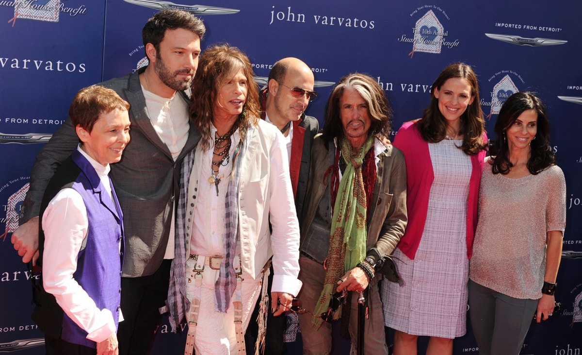 Gail Abarbanel, President of The Rape Foundation, director Ben Affleck, recording Steven Tyler, fashion designer John Varvatos, recording artist Joe Perry, actress Jennifer Garner and Joyce Varvatos attend John Varvatos 10th Annual Stuart House Benefit Presented by Chrysler, at John Varvatos Los Angeles on March 10, 2013 in Los Angeles, California