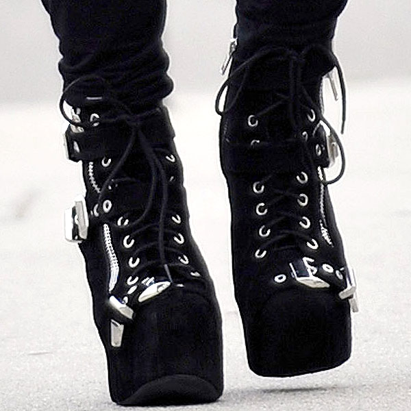 Edgy Elegance: Kat Von D flaunts Jeffrey Campbell Lita Buckle boots